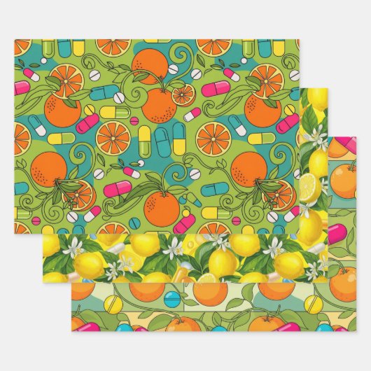 Pharmacist Retro Citrus RX Pattern Wrapping Paper (Set)