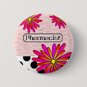 Pharmacist Whimsical Flowers Ronde Button 5,7 Cm
