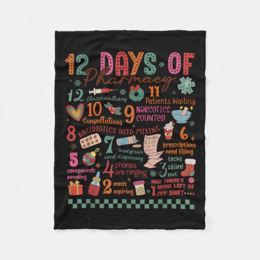 Pharmacy Christmas Shirt - 12 Days Of Pharmacy Tec Fleece Deken (Voorkant)