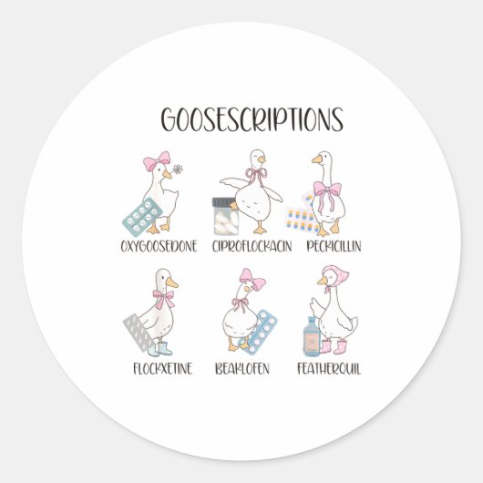 Pharmacy Funny Goose Silly Prescriptions Puns Medi Ronde Sticker (Voorkant)