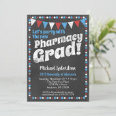 Pharmacy Graduation Party Invitation Red Blue Kaart (Staand voorkant)