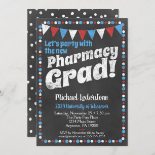 Pharmacy Graduation Party Invitation Red Blue Kaart