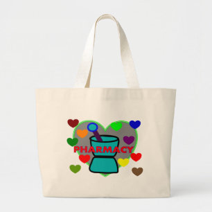 "PHARMACY" Multi-Color Hearts Grote Tote Bag