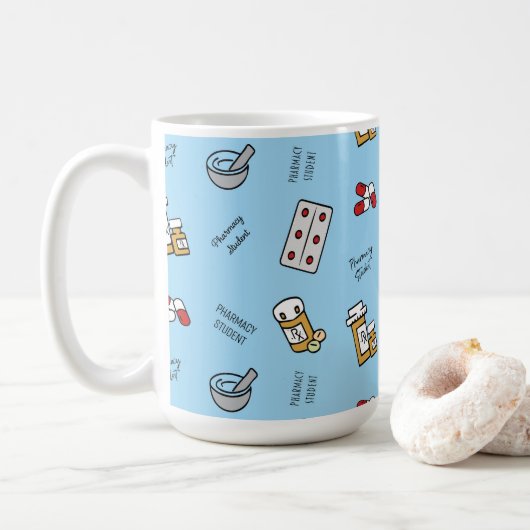 Pharmacy Student icons on blue Coffee Mug (Avec donut)