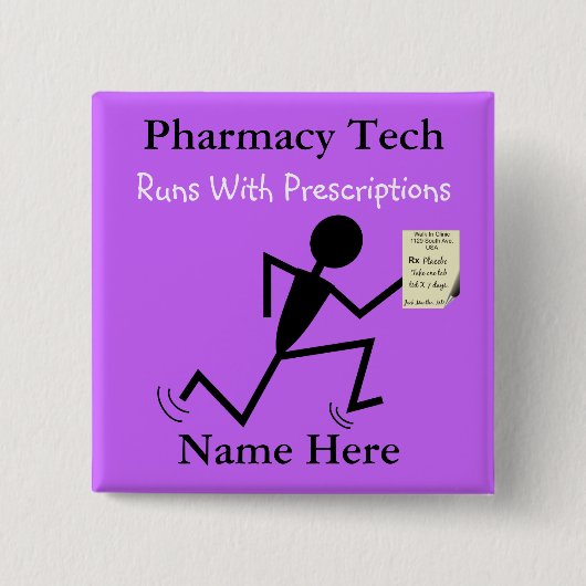 Pharmacy Tech Name Pins Badge Paars Vierkante Button 5,1 Cm (Voorkant)