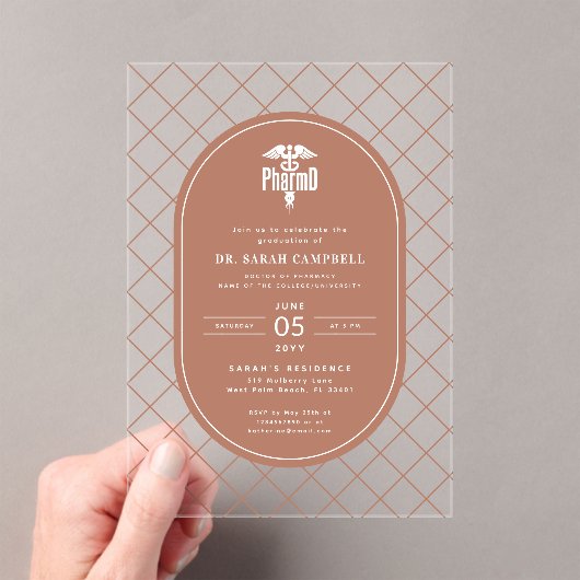 PharmD Doctor of Pharmacy Afstuderen Check Pattern Acryl Uitnodigingen (Insitu (Draagbaar))