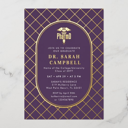 PharmD Doctor of Pharmacy Graduation Check Pattern Folie Uitnodiging (Voorkant)