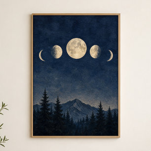 Phases de la Lune au-dessus de la crête Affiche aq