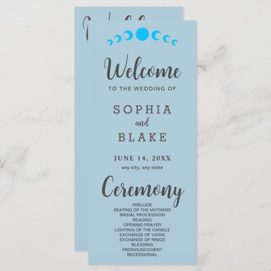 Phases de la Lune bleue Programme de mariage bleu (Devant / Derrière)