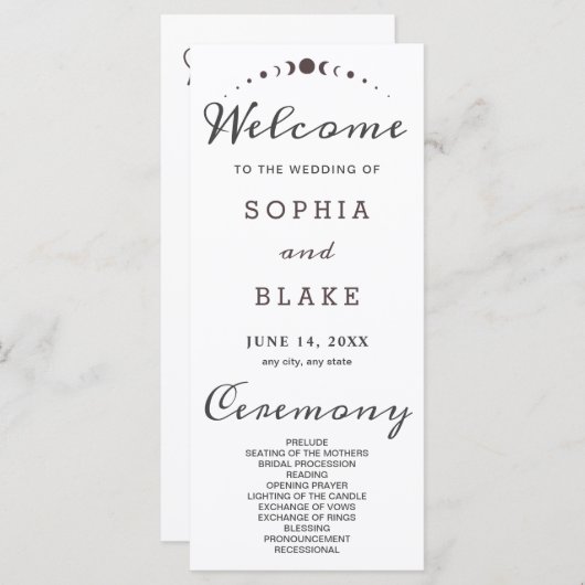 Phases de la lune grise Programme de mariage blanc (Devant / Derrière)