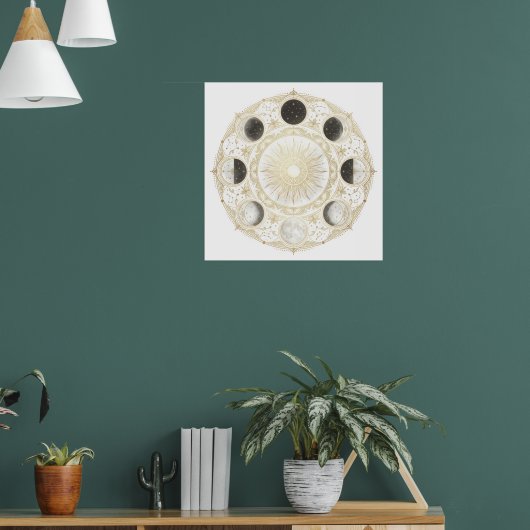 Phases de la Lune Soleil Mandala Impression d'Art (Salon 1)