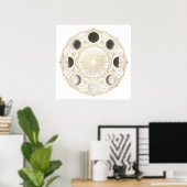 Phases de la Lune Soleil Mandala Impression d'Art (Bureau à domicile)