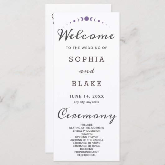 Phases de la lune violette Programme de mariage bl (Devant / Derrière)