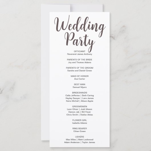 Phases de Lune Brown foncée Programme de mariage b (Dos)