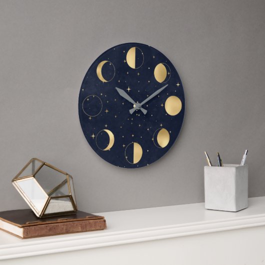 Phases de lune céleste or Acrylique Horloge murale (Bureau)