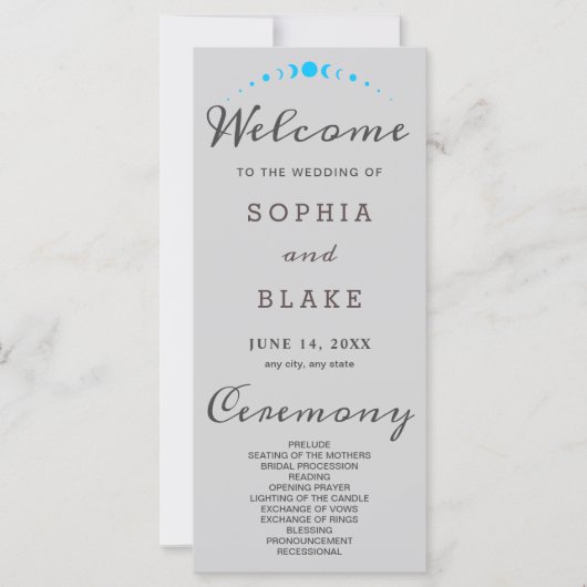 Phases de Lune Turquoise Programme de mariage gris (Devant)