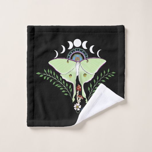Phases Luna Moth Moon Noir (Gant de toilette)