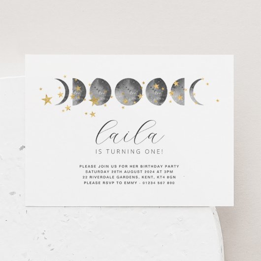 Phases Lune Gold Stars Anniversaire Invitation