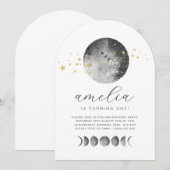 Phases Lune Gold Stars Anniversaire Invitation (Devant / Derrière)