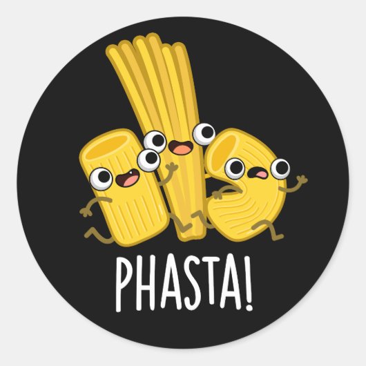 Phasta Funny Fast Pasta Pun Dark BG Ronde Sticker (Voorkant)
