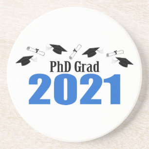 PhD Afstudeerder 2021 Petten en diploma's (blauw) Zandsteen Onderzetter