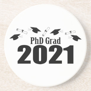 PhD Afstudeerder 2021 Petten en diploma's (zwart) Zandsteen Onderzetter