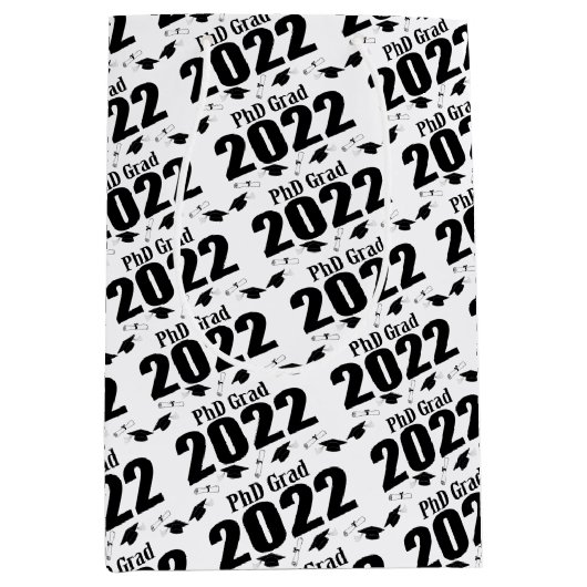 PhD Afstudeerder 2022 Afstuderen Gift Bag (zwart) Medium Cadeauzakje (Voorkant)