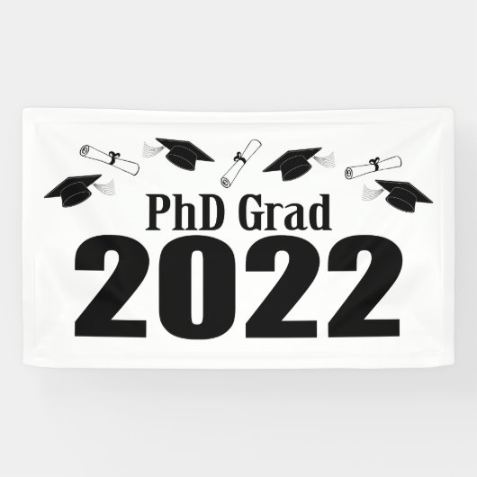 PhD Afstudeerder 2022 Petten en diploma's (zwart) Spandoek (Horizontaal)