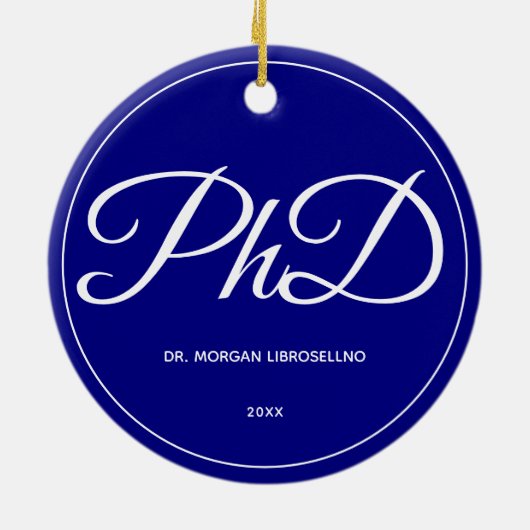 PhD Afstuderen Blue Name Year Ceramic Ornament (Achterkant)