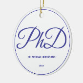 PhD Afstuderen White Blue Name Year Keramisch Ornament (Links)
