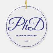 PhD Afstuderen White Blue Name Year Keramisch Ornament (Achterkant)