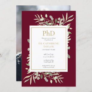 Phd Degree Burgundy Greenery Photo Afstuderen Kaart