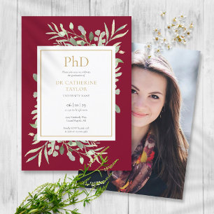 Phd Degree Burgundy Greenery Photo Afstuderen Kaart