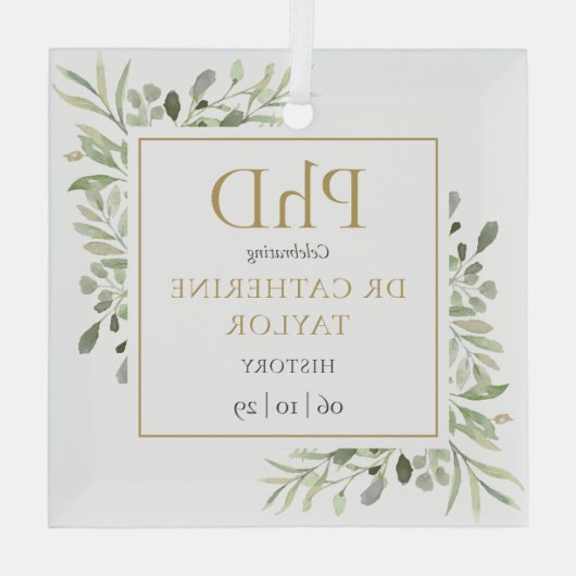 Phd Degree Waterverf Greenery Keepomwille Glas Ornament (Achterkant)