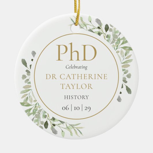 Phd Degree Waterverf Greenery Keepomwille Keramisch Ornament (Voorkant)
