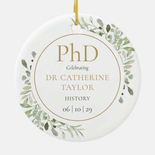 Phd Degree Waterverf Greenery Keepomwille Keramisch Ornament (Achterkant)