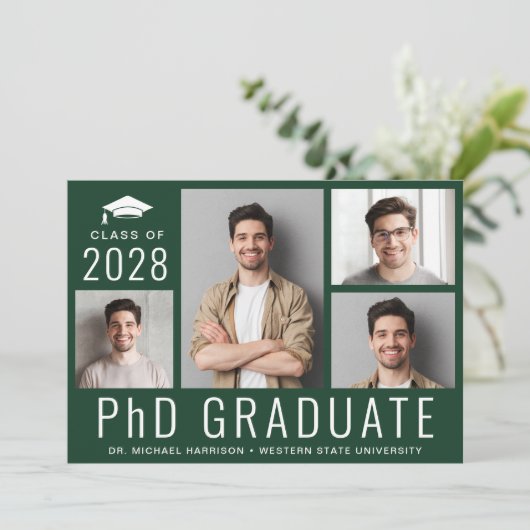 PhD-doctoraat 5 Foto Green Graduation Party Kaart (Staand voorkant)
