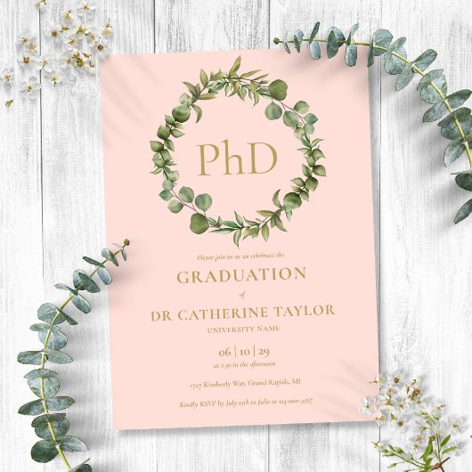 PhD graad Blush Pink Garland Afstuderen Kaart