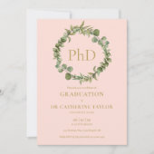PhD graad Blush Pink Garland Afstuderen Kaart (Voorkant)