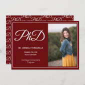 PhD-graad Bourgondië White Photo Script-Afstuderen Aankondiging (Voorkant / Achterkant)