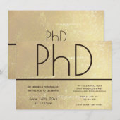 PhD graad Gold Brown Graduation Party Invitation Kaart (Voorkant / Achterkant)