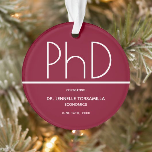 PhD-graad Graduation Party Burgundy Keepomwille Ornament (Boom)