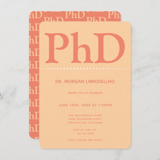 PhD-graad Oranje Graduation Party Kaart (Voorkant / Achterkant)