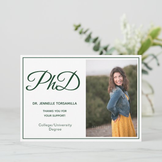 PhD-graad White Green Photo Script Aankondiging (Staand voorkant)