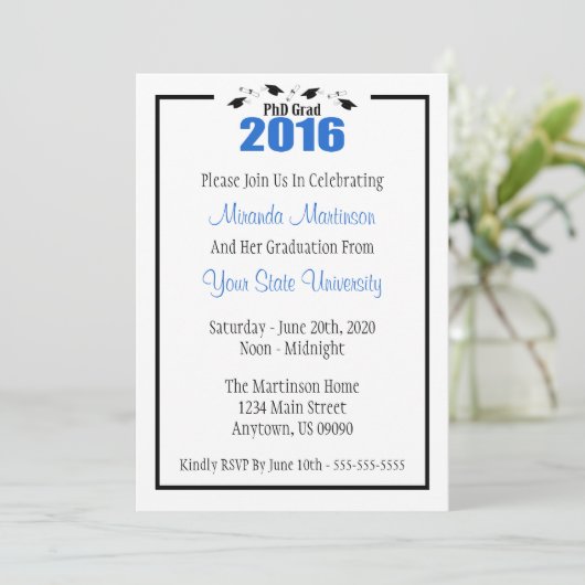 PhD Grad 2016 Graduation Invitation (Casquettes bl (Debout devant)