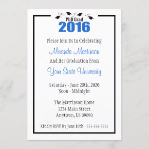 PhD Grad 2016 Graduation Invitation (Casquettes bl