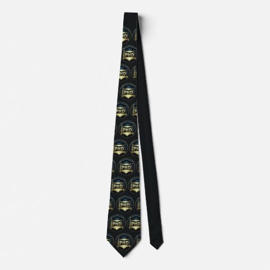 PhD pet Gold Black Pattern Doctoraat Stropdas (Voorkant)