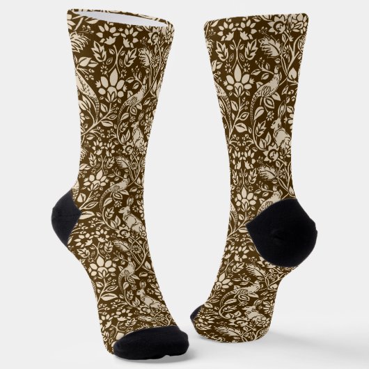 Pheasant and Hare Pattern, Brown and Beige Sokken (Gebogen)