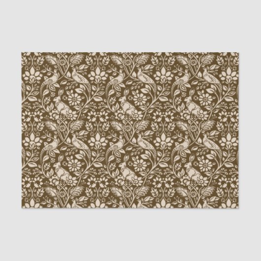 Pheasant and Hare Pattern, Brown and Beige Tissuepapier (Voorkant)