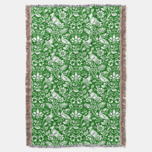 Pheasant and Hare Pattern, Emerald Green en White Deken